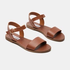 Steve Madden Donddi Tan Leather Two Strap Sandals